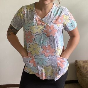Flowers decorative scrubs top